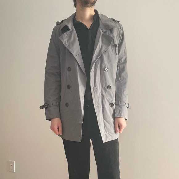 SELECTED GREY TRENCH COAT JACKET - M - Picture 8 of 14